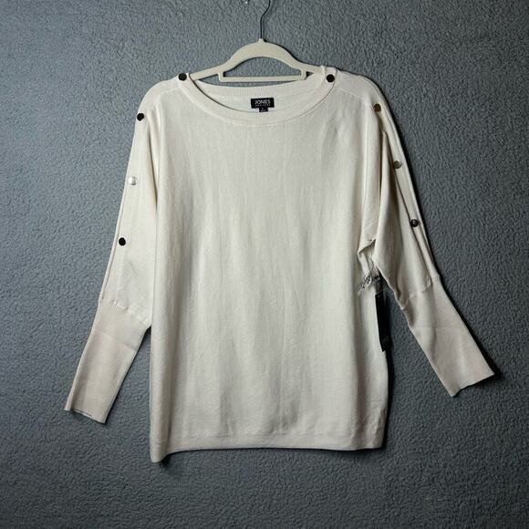 Jones New York Sweater Womens Large Cream Embellished Crew Neck Sweater NEW - Picture 1 of 10